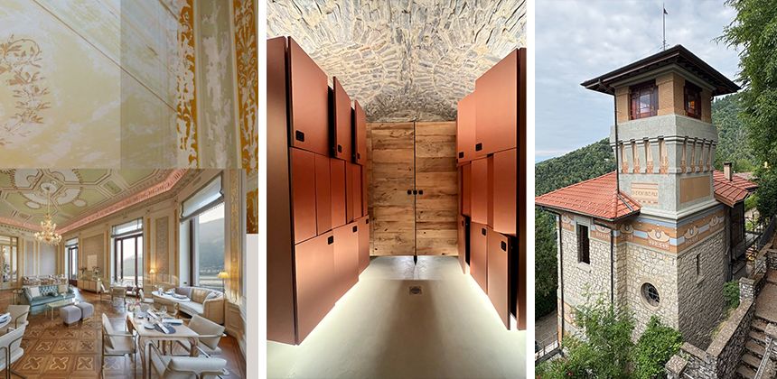 Tre interventi firmati Studio ENSO tra Italia e Svizzera: Mandarin Oriental sul Lago di Como, albergo San Silvestro di Meride, Villa Petazzi al Sacro Monte di Varese.